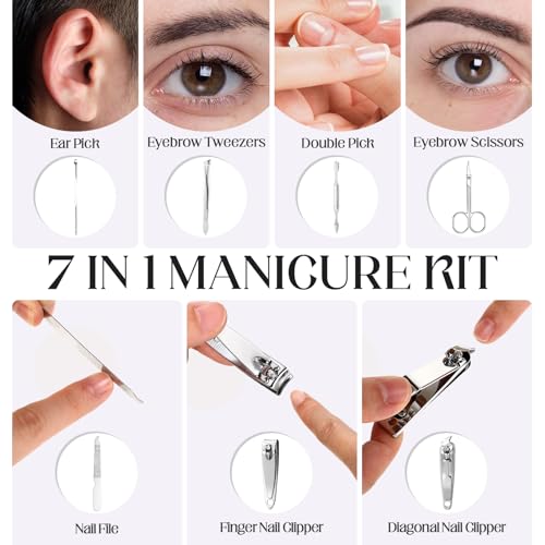 30 Set Manicure Kit Bulk Nail Clippers 7 in 1 Mini Nail Clippers Stainless Steel Professional Care Pedicure with Travel Bag Grooming Kit for Women Men Home(Retro Color,Stylish)