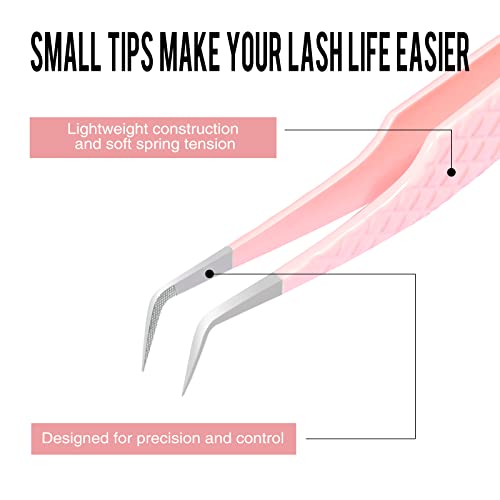 Fiber Tip Lash Tweezers for Eyelash Extensions, Professional 90 Degree Tweezers for Lash Extension Suppliers, Best Pink Tweezers Precision Tool Set(90 Degree Classic)