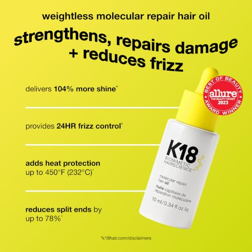 K18 Molecular Repair Hair Oil 1 Fl Oz - Weightless Frizz Control & Shine