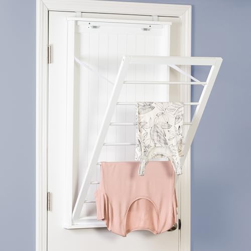Wall-Mount Wooden Clothes Drying Rack 30 lb Capacity White Space-Saving