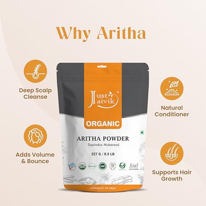 100% Organic Certified Aritha Powder (Soap Nut Powder) 227g /0.5 LB/ 08oz - Organic Hair Cleansing and Conditioning Product