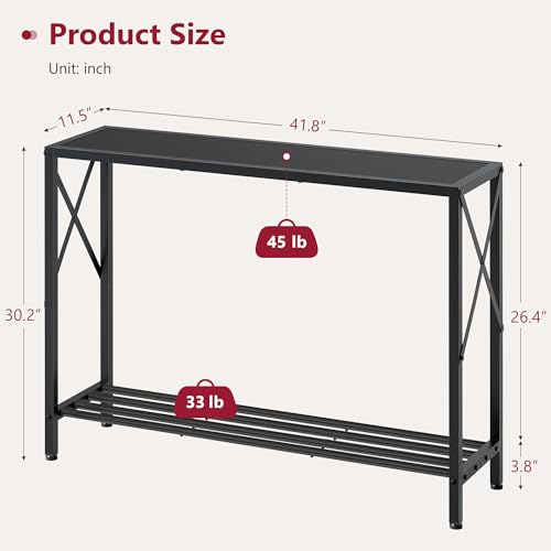 Black Narrow Console Table 41.8-inch with 2 Shelves Entryway Sofa Table