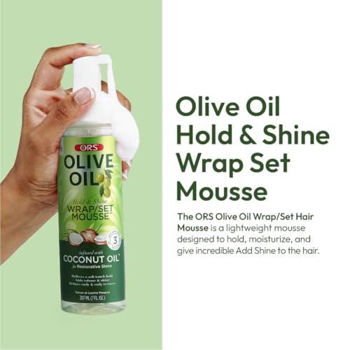 ORS Olive Oil Hold & Shine Hair Mousse - 7 Ounce Pack of 4, Coconut Infused