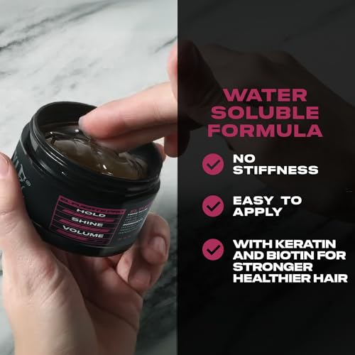 PRO Pomade 4 oz - Strong Hold, High Shine, Adds Volume, Water-Based, Flake-Free, Infused with Keratin & Biotin - Easy Washout - Made in USA