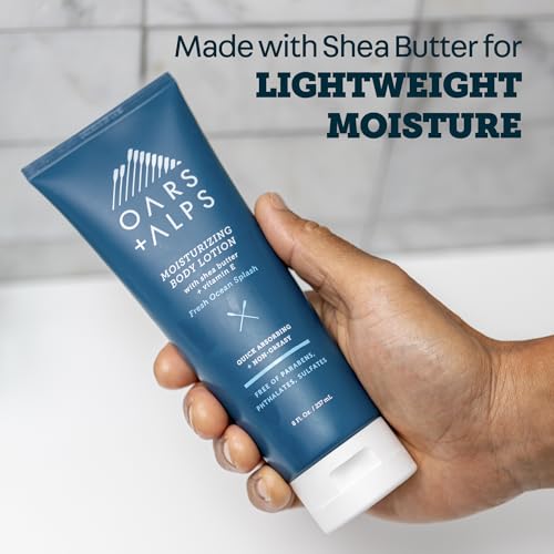 Oars + Alps Body Lotion, Moisturizing Body Lotion with Vitamin E, Shea Butter & Magnesium for All Skin Types, Hydrating, Soothing, Quick Absorbing, Non Greasy, Fresh Ocean Splash, 8oz