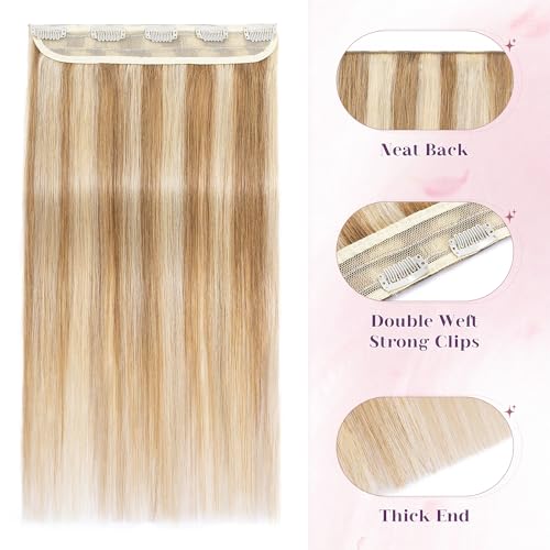 S-noilite 16 Inch Blonde Brown Clip-In Hair Extensions - Balayage Full Head 3/4 Design, 45g, Golden Brown & Bleach Blonde