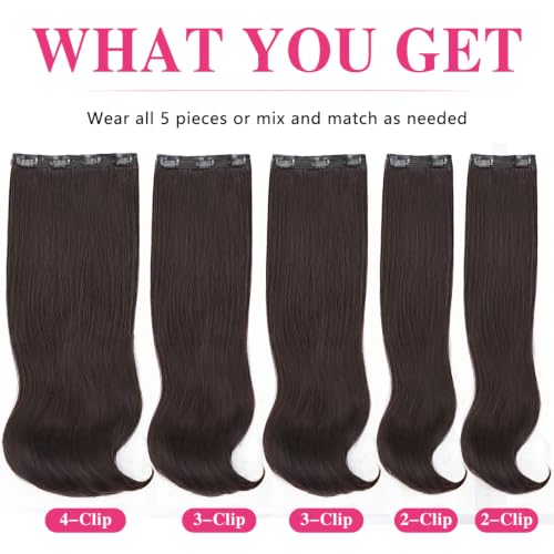 Dark Brown 20 Inch Clip-In Hair Extensions, Straight Layered Natural Look