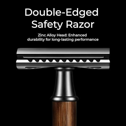 Double Edge Safety Razor: Premium Metal Single Blade Face Razor for Men & Women, Eco-Friendly Bamboo Handle & 10 Double Edge Blades - Light Brown