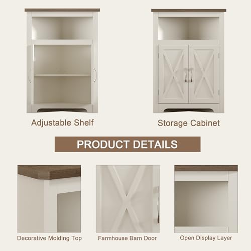 Corner Storage Cabinet with Barn Door Design - Soft White & Brown
