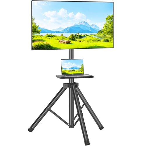 TVON Tripod TV Stand with Shelf for 23-80 Inch TVs, 100lbs Capacity - Black