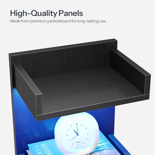Black 45.7-Inch LED Floating Wall Shelf with Lights - Modern Storage