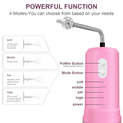 Pink Electric Ear Wax Removal Kit with 4 Pressure Modes & Reusable Tips