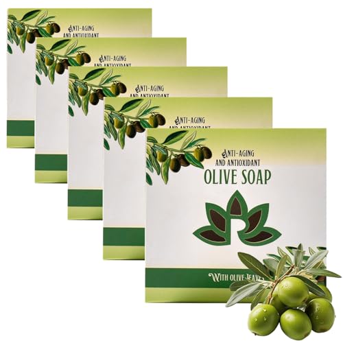 Relaxcation Made in USA 5 Bulk Soap Bars with Organic Olive Oil and Olive Leaves - Anti-aging and Antioxidant Natural Cold Process Soap Handmade in USA