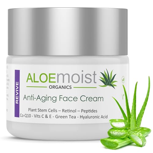 AloeMoist Revive Anti-Aging Retinol Face Cream 1.7 Fl Oz - Organic Night & Day Moisturizer with Hyaluronic Acid & Plant Stem Cells