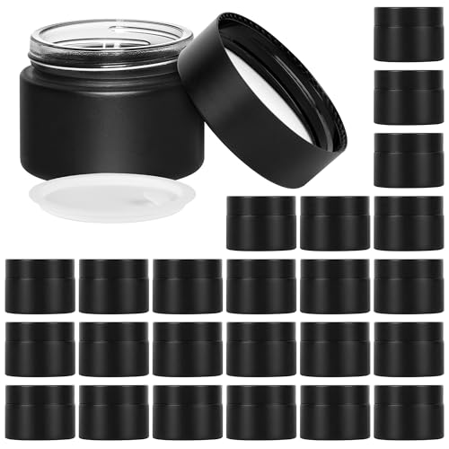 Black Frosted Glass Cosmetic Jars 2 oz with Airtight Lids - 24 Pack