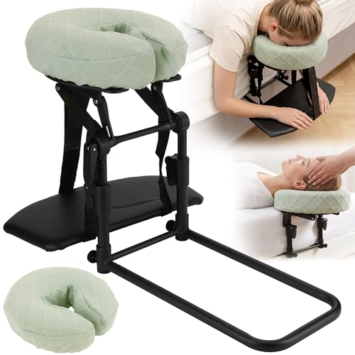 Adjustable Massage Headrest for Bed with Armrest Shelf - Portable Face Down Pillow for Home, Spa, and Post-Surgery Relief
