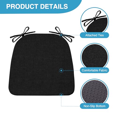IASEAHK Set of 4 Black 17x16 Inch Non-Slip Chair Cushions for Dining Chairs