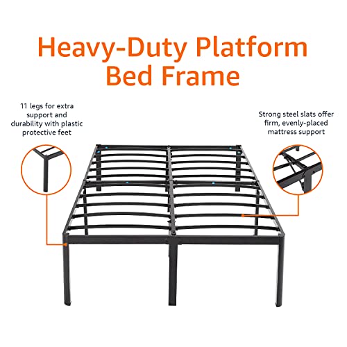 Full Size Heavy Duty Bed Frame with Steel Slats - 18 Inch Platform, No Box Spring Needed, Black, Variation of Full / 18"H
