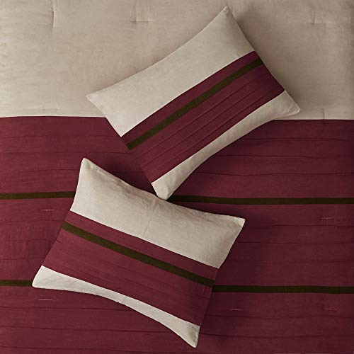Queen Comforter Set with Shams and Decorative Pillows - Red Faux Suede Bedding