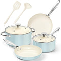 Non-Stick Ceramic Cookware Set with Titanium Infused Coating - 8 Pieces, Blue - Induction & Oven Safe