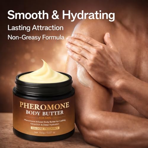 Pheromone Body Butter for Men, Cologned Skin Body Cream with Shea Butter, Cocoa Butter & Coconut Oil, Non-Greasy, Long-Lasting Scent, Alcohol-Free, Vegan, 5 oz (1 pack)
