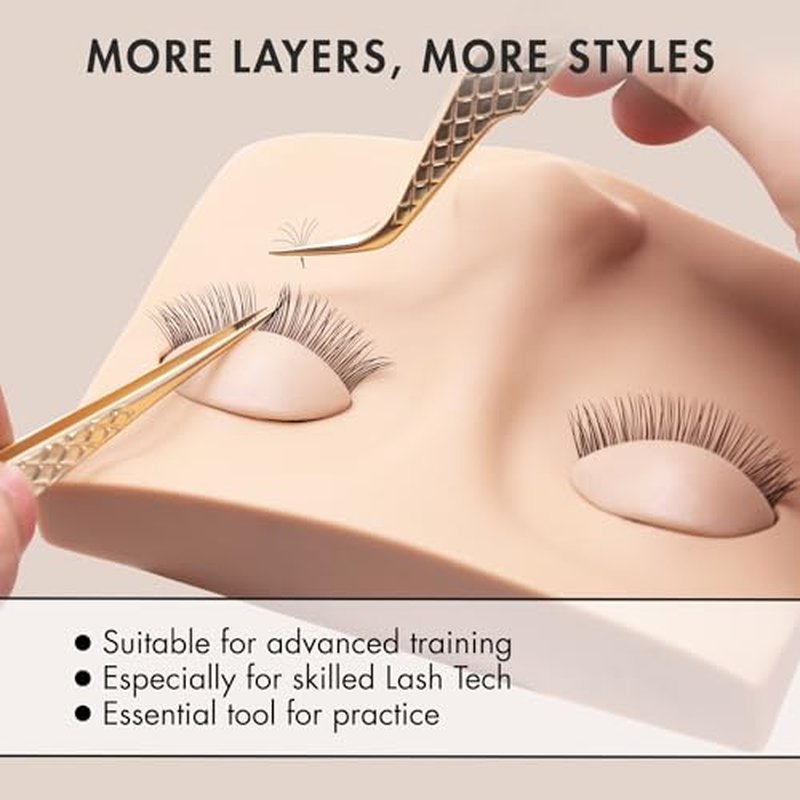 Double Layer Lash Mannequin Head with 2 Layers Replaced Eyelids Makeup for Training Head Removable Realistic Eyelids Eyelash Replaced Eyelids Soft-Touch Rubbe (1 +3 Pairs Replaced Eyelids)