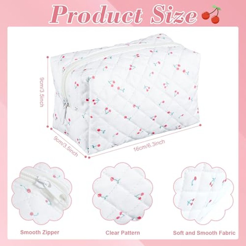 12 Pcs Cotton Quilted Makeup Bag for Women Girls Small Quilted Makeup Bag for Women Coquette Aesthetic Makeup Pouch Floral Cotton Cosmetic Bag Travel Toiletry Bag Organizer for Her Mom Friend Sister