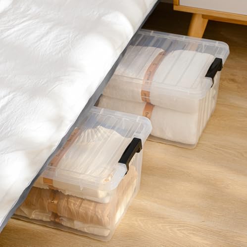 Cetomo 18 Qt Clear Plastic Storage Bins with Lids, 4-Pack Stackable Container Set