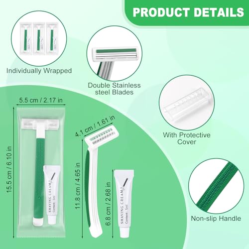 Disposable Razors Bulk, Razors Individually Wrapped Bulk, Travel Razors Bulk With Shaving Cream For Hotels, Shelters, Homeless, Nursing Homes, Charities, Churches, Green (60-PACK)