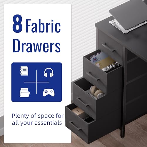 Pamray 47 Inch Computer Desk with 8 Fabric Drawers - Matte Black