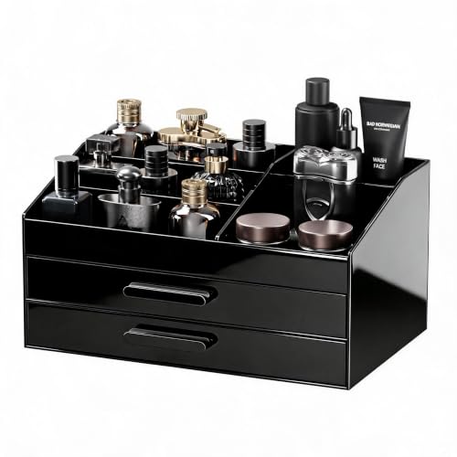 Black 2-Layer Cologne Organizer with Drawer - Bathroom & Vanity Storage