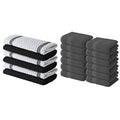Infinitee Xclusives Premium Black Kitchen Towels ? Pack of 6, 100% Cotton 15 x 25 Inches Absorbent Dish Towels + Grey Washcloths Set ? Pack of 12, 13x13 Inches 100% Cotton Wash Cloths