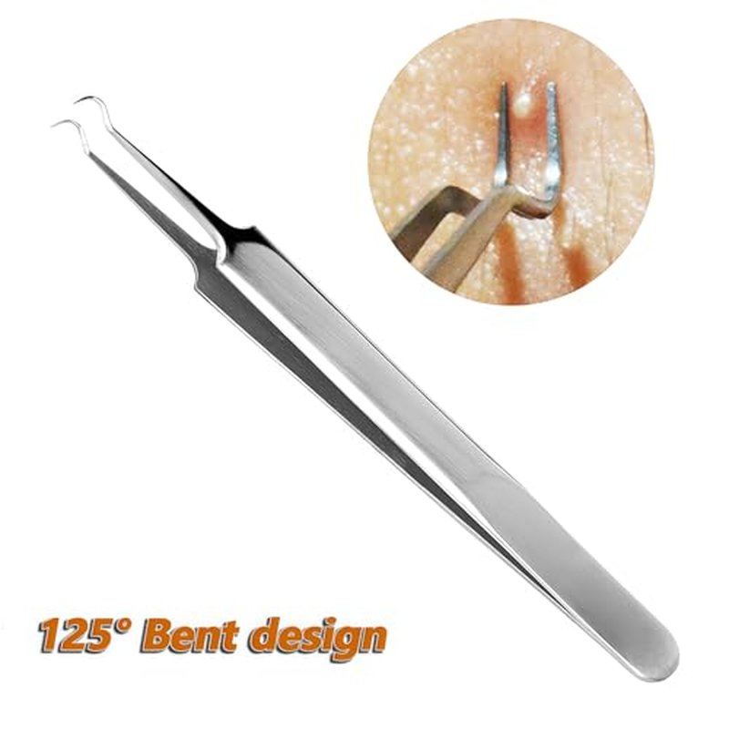 1Set(3PCS) Silver Professional Remove Blackheads Tweezers Set - Stainless Steel Straight/Slanted & Pointed Splinter/Bend Curved Blemish Extractor Tool for Acne Zit Cystic Blemish Whitehead Popping