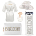 Bridal Shower Gift Set with Satin Robe, Stainless Steel Tumbler, Claw Clip & More