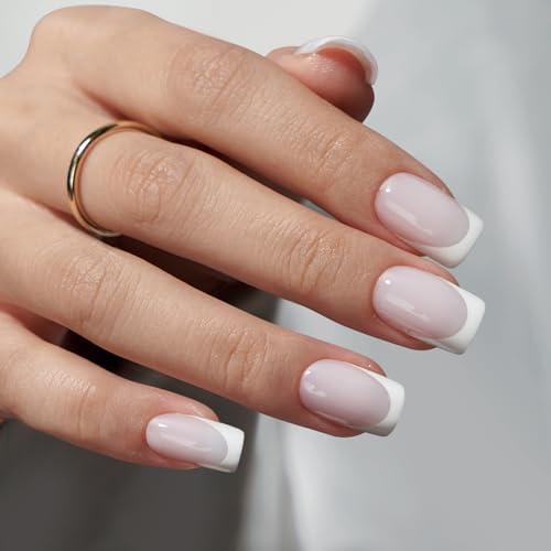 btartboxnails XCOATTIPS White Short Square Press On Nails Builder Gel Top Coat and Mini Nail Lamp Set