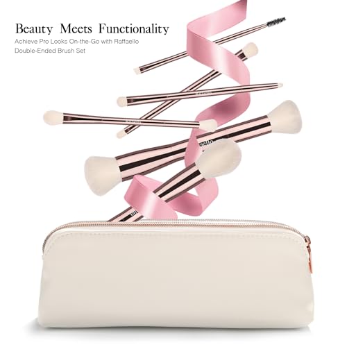 Dual-Ended Makeup Brush Set with Recycled Materials & Travel Pouch - Professional Face & Eye Tools