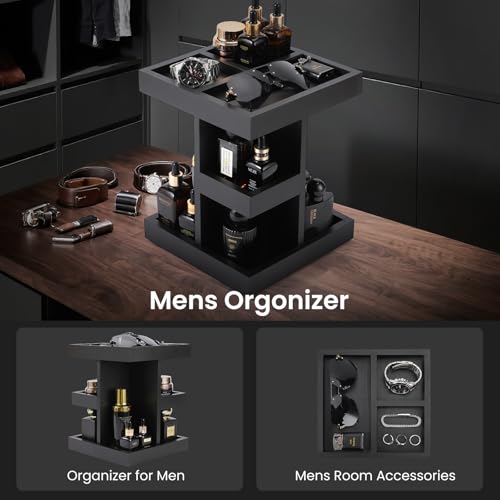 EXIN DECHEN Cologne Organizer for Men,Cologne Stand,3 Tier Wooden Perfume Shelf with Rotate,Desk Organizer,Gifts for Dad From Wife,Husband Boyfriend Birthday Gift Ideas,Gifts for Men