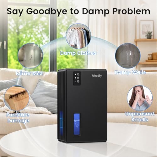 NineSky Black 1000 Sq.Ft Dehumidifier with 95oz Water Tank, Quiet & Smart Auto Shut-Off