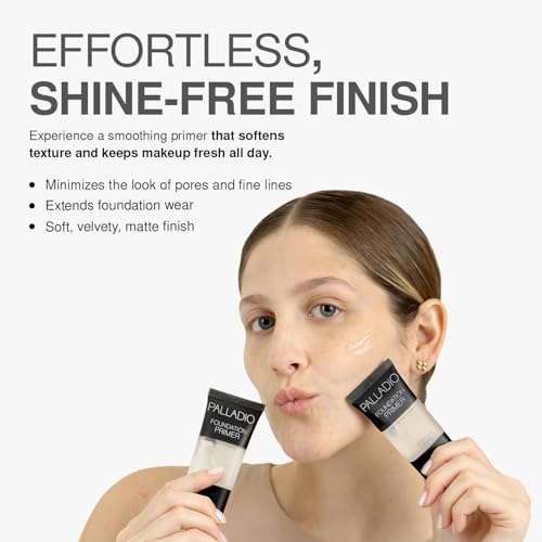 Palladio Foundation Primer, Lightweight and Velvety Primer with Aloe Vera and Chamomile, Wear Alone or As Foundation Base, Minimizes Fine Lines and Pores, Helps Makeup Last Longer, 0.674 oz Clear
