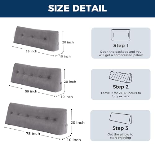 Twin Dark Grey Wedge Pillow Headboard for Bed & Reading