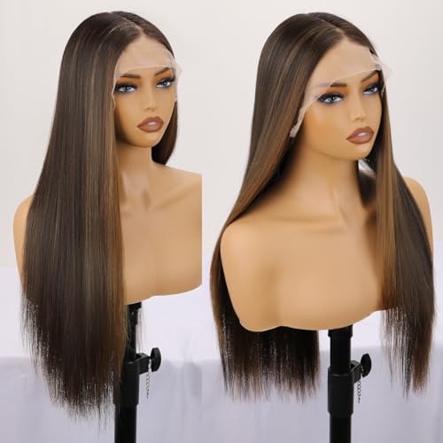 Women’s 26-Inch Straight Lace Front Wig - Black Mix Brown Variant