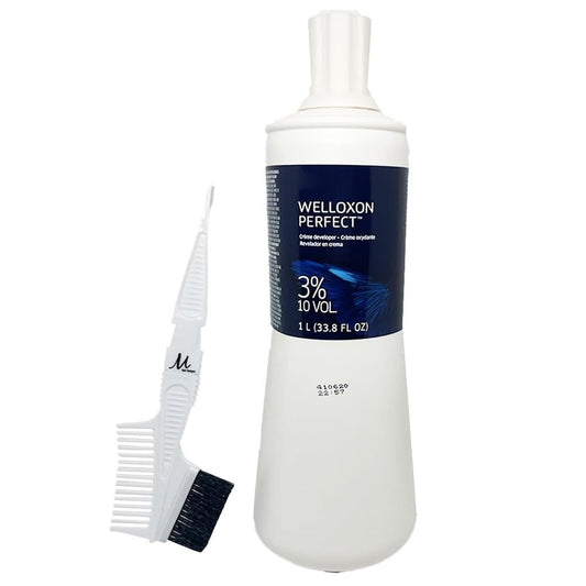 Welloxon Perfect Developer 3% / 10 Vol Koleston Perfect Hair Color Developer Creme 33.8 Fl Oz and M Hair Designs Tint Brush Comb (Bundle)