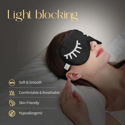 ZIMASILK 100% Natural Silk Sleep Mask Blindfold,Adjustable Super-Smooth Soft Eye Mask for Sleep with Bag(Eyelashes)