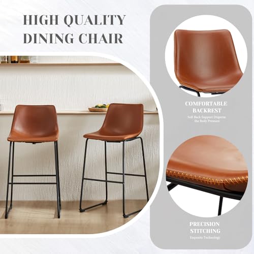 DUMOS Set of 2 Counter Height Bar Stools Brown Faux Leather Metal Legs