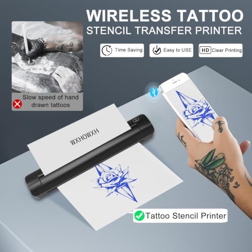 Wireless Tattoo Stencil Printer for Artists & Beginners - Bluetooth Portable Tattoo Transfer Machine with 3 Transfer Papers
