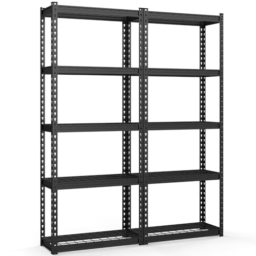 Black 2 Pack Heavy Duty Metal Shelving Units - 5-Tier Adjustable Wire Storage Racks, 12"D x 27.5"W x 66"H