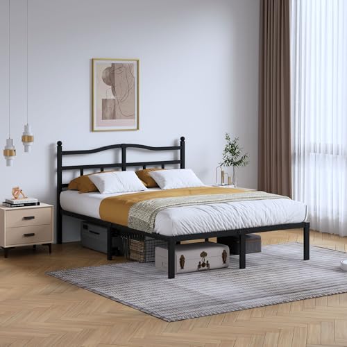 Full Size Metal Bed Frame with Headboard - 14 Inch Heavy Duty Platform Bed, Noise-Free, Easy Assembly