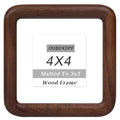 Wooden 4x4 Picture Frame with Mat - Walnut Rounded Corner Photo Frame for Wall or Tabletop Display