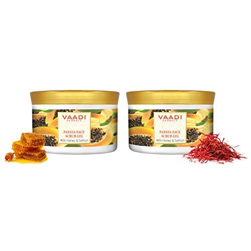 Vaadi Herbals Papaya Face Scrub Gel with Honey & Saffron, 17.65 Ounce Each (Pack of 2)