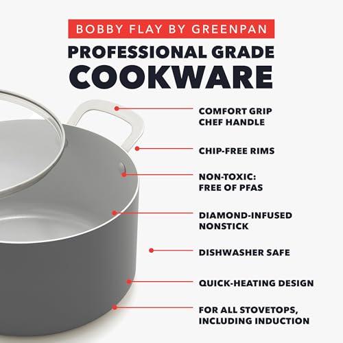 GreenPan x Bobby Flay 6QT Graphite Stockpot with Glass Lid, Nonstick Induction Safe